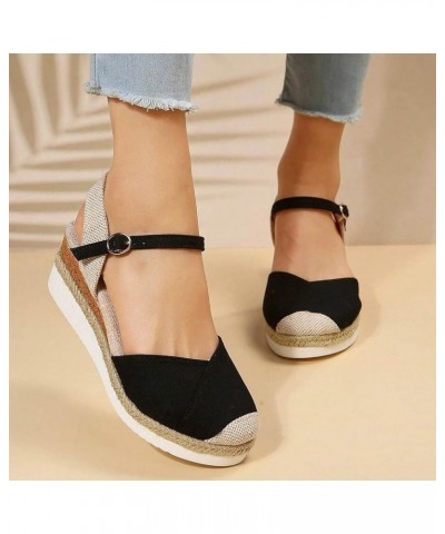 Espadrille Sandals for Women,Women Wedge Platform Sandals Linen Closed Toe Slingback Ankle Strap Cute Dressy Sandals Black $1...