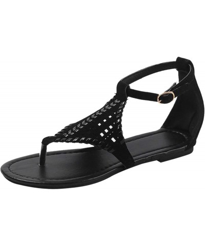 Women's Sandals Sandals Breathable Strap Slippers Hollow Woven Buckle Flat Vintage Women Women's Sandals Black 8.5 $12.79 San...