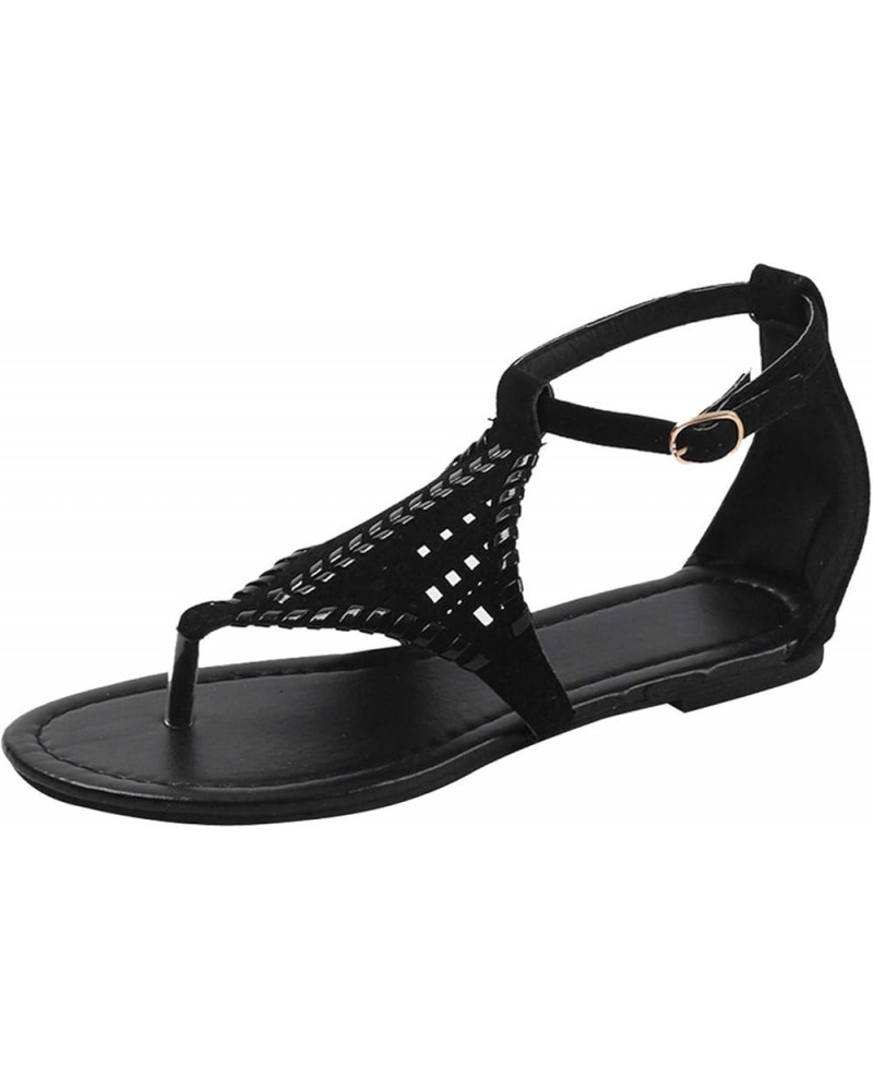 Women's Sandals Sandals Breathable Strap Slippers Hollow Woven Buckle Flat Vintage Women Women's Sandals Black 8.5 $12.79 San...