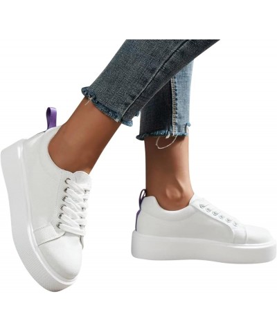 Ladies Fashion Solid Color Leather Lace Up All Match Platform Casual Shoes Womens Shoes Size 9 Casual (White, 7.5) 7 White $1...