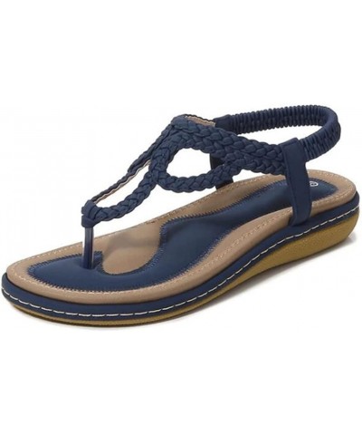 Women's Summer Bohemian Sandals Roman Beach Sandals Elastic Band Flip Flops 10 Blue $24.18 Sandals