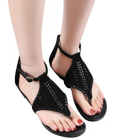 Women's Sandals Sandals Breathable Strap Slippers Hollow Woven Buckle Flat Vintage Women Women's Sandals Black 8.5 $12.79 San...