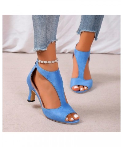 Heels for Women 2023, Women's Fashion Kitten Heel Sandals Zipper Thin Low Heels Sandals Strappy Stiletto Pumps Shoes Z4-blue ...