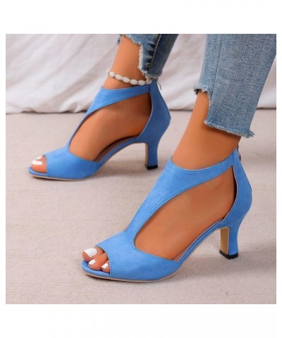 Heels for Women 2023, Women's Fashion Kitten Heel Sandals Zipper Thin Low Heels Sandals Strappy Stiletto Pumps Shoes Z4-blue ...