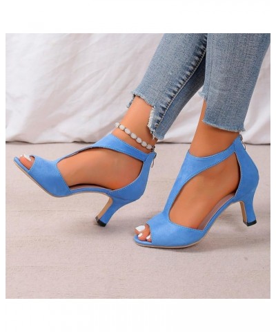 Heels for Women 2023, Women's Fashion Kitten Heel Sandals Zipper Thin Low Heels Sandals Strappy Stiletto Pumps Shoes Z4-blue ...