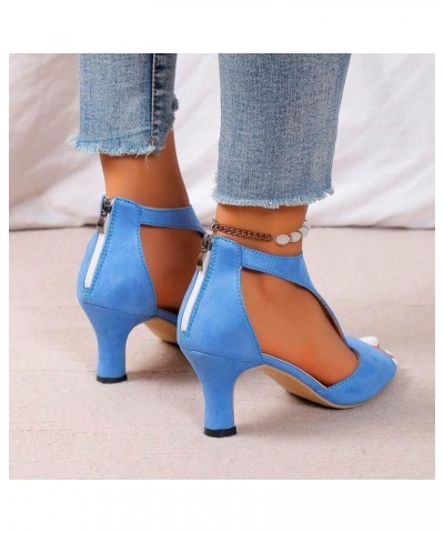 Heels for Women 2023, Women's Fashion Kitten Heel Sandals Zipper Thin Low Heels Sandals Strappy Stiletto Pumps Shoes Z4-blue ...