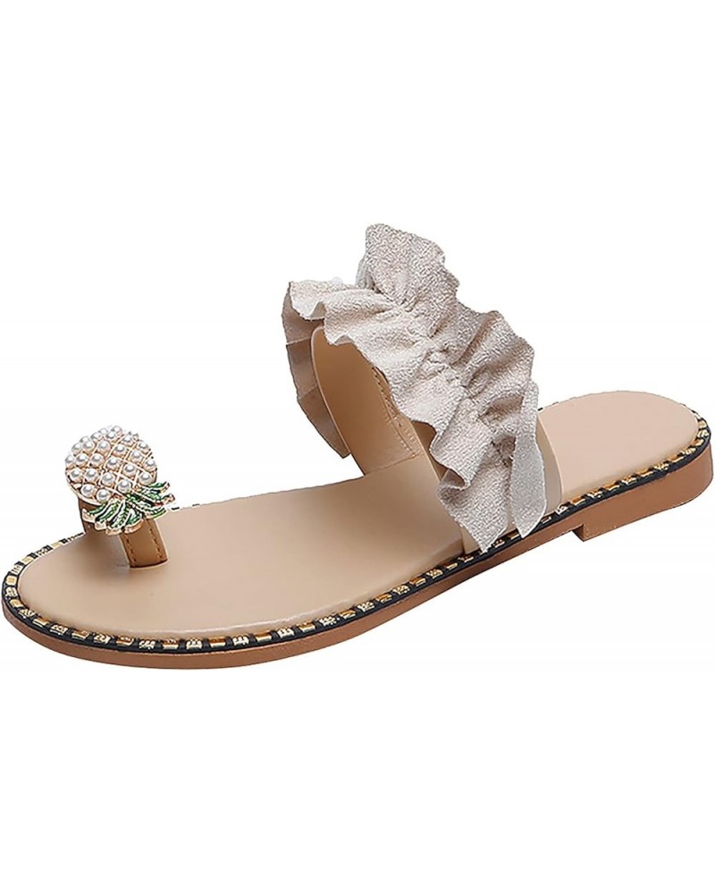 Womens Summer Sandals,Pineapple Vintage Flats Hollow Summer Spring Slip On Fashion Ladies Beach Breathable 10.5 Beige-b $31.8...