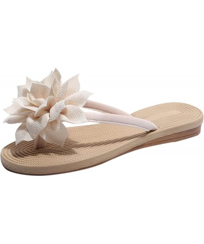 Lady Women Flowers Flat Flip Flops Beach Slippers Summer Casual Non-slip Slides Sandals T-strap Shoes White $10.43 Sandals