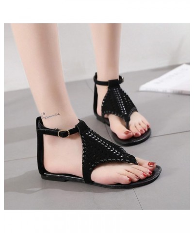 Women's Sandals Sandals Breathable Strap Slippers Hollow Woven Buckle Flat Vintage Women Women's Sandals Black 8.5 $12.79 San...