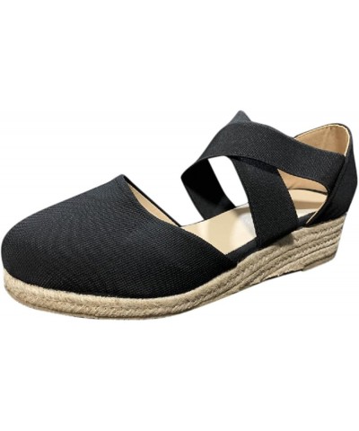 Fashion Women's Sandals Large Wedge Rope Summer Casual Size Shoes Cloth Women's Casual Shoes Comfort Flats Sandals Women (Bla...