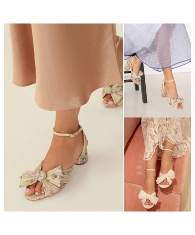 Chunky Heeled Sandals for Women, Pleated Bow Knot Ankle Strap Open Toe Sandals Bridal Wedding,Silver,12 $30.24 Sandals