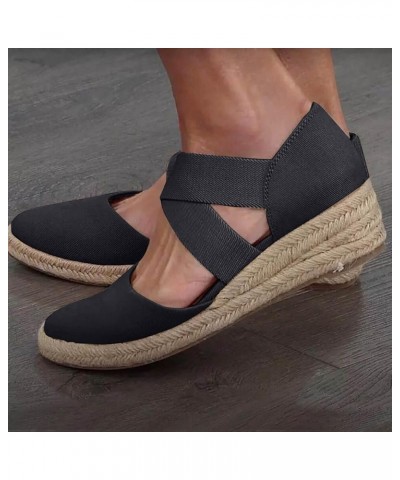 Fashion Women's Sandals Large Wedge Rope Summer Casual Size Shoes Cloth Women's Casual Shoes Comfort Flats Sandals Women (Bla...