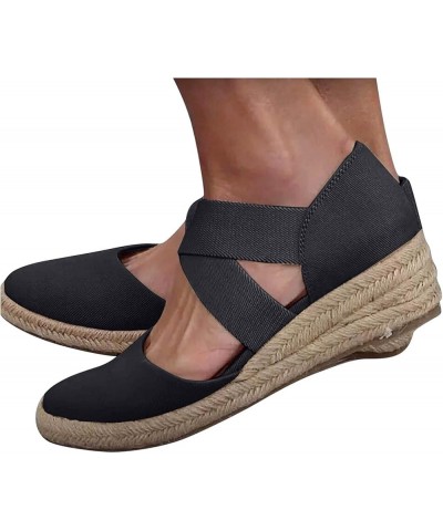 Fashion Women's Sandals Large Wedge Rope Summer Casual Size Shoes Cloth Women's Casual Shoes Comfort Flats Sandals Women (Bla...