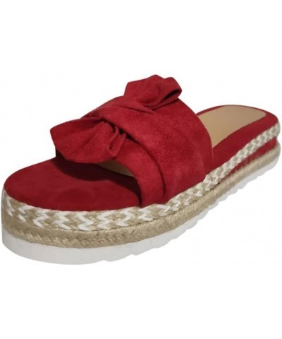 wedge sandals for women, Open Toe with bow Espadrille Sandal Platform Sandals, summer Comfortable Wedge Sandal Red $10.28 San...