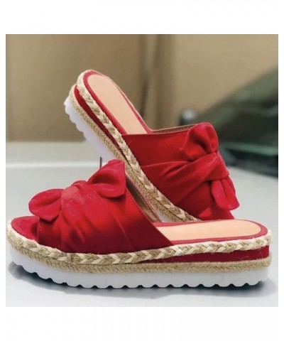 wedge sandals for women, Open Toe with bow Espadrille Sandal Platform Sandals, summer Comfortable Wedge Sandal Red $10.28 San...