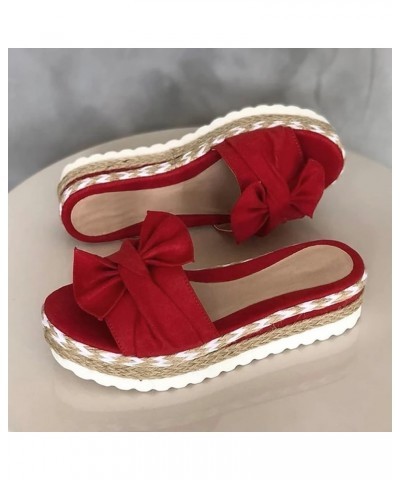 wedge sandals for women, Open Toe with bow Espadrille Sandal Platform Sandals, summer Comfortable Wedge Sandal Red $10.28 San...