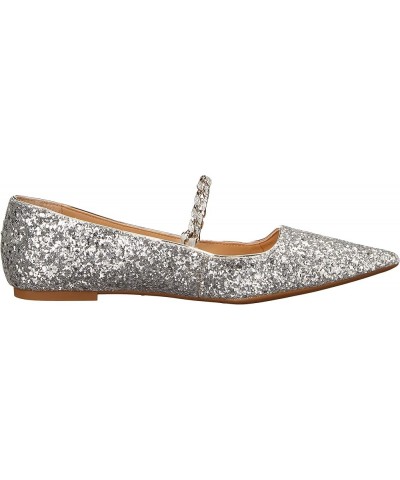 Women's Jaclyn Mary Jane Flat Silver Glitter $25.97 Flats