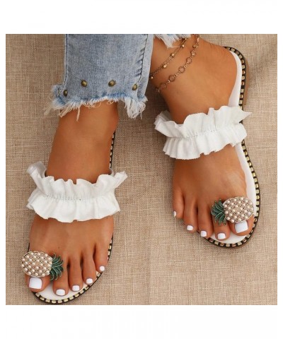 Women Flat Pineapple Toe Pearl Bohemian Casual Shoes Beach Sandals Slippers Arch Support Sandals Women's White 8 $11.42 Sandals