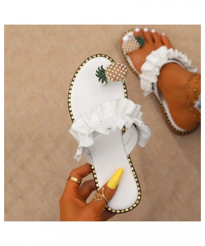 Women Flat Pineapple Toe Pearl Bohemian Casual Shoes Beach Sandals Slippers Arch Support Sandals Women's White 8 $11.42 Sandals