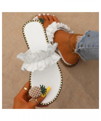 Women Flat Pineapple Toe Pearl Bohemian Casual Shoes Beach Sandals Slippers Arch Support Sandals Women's White 8 $11.42 Sandals