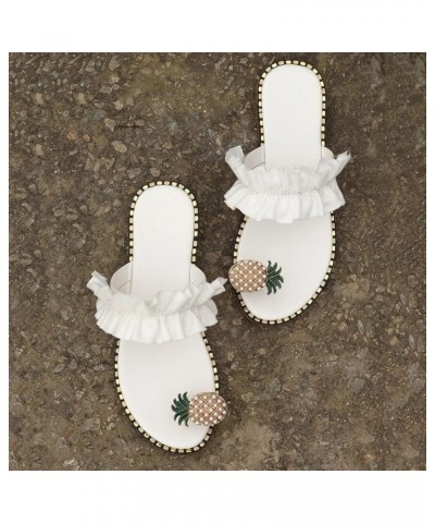 Women Flat Pineapple Toe Pearl Bohemian Casual Shoes Beach Sandals Slippers Arch Support Sandals Women's White 8 $11.42 Sandals