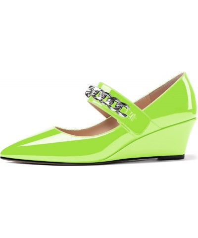 Women's Dating Fashion Velcro Pointed Toe Solid Patent Self Tie Mary Jane Wedge Low Heel Pumps Shoes 2 Inch Lime Green $38.24...