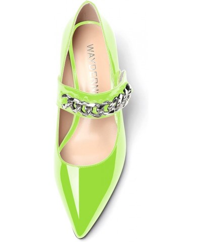 Women's Dating Fashion Velcro Pointed Toe Solid Patent Self Tie Mary Jane Wedge Low Heel Pumps Shoes 2 Inch Lime Green $38.24...