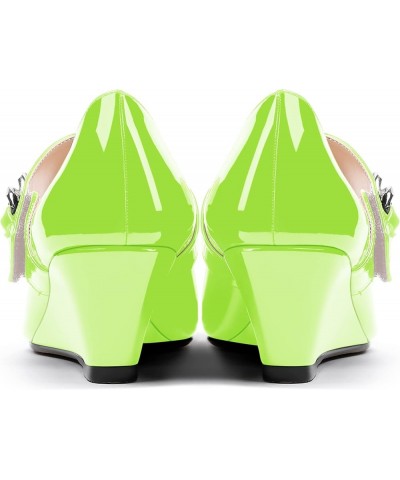 Women's Dating Fashion Velcro Pointed Toe Solid Patent Self Tie Mary Jane Wedge Low Heel Pumps Shoes 2 Inch Lime Green $38.24...