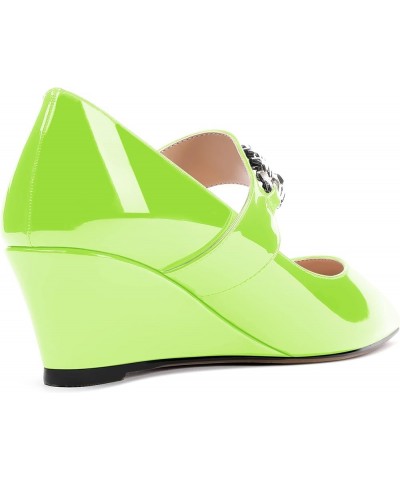 Women's Dating Fashion Velcro Pointed Toe Solid Patent Self Tie Mary Jane Wedge Low Heel Pumps Shoes 2 Inch Lime Green $38.24...