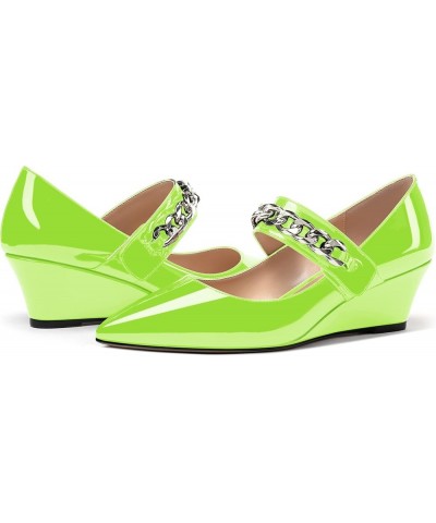 Women's Dating Fashion Velcro Pointed Toe Solid Patent Self Tie Mary Jane Wedge Low Heel Pumps Shoes 2 Inch Lime Green $38.24...