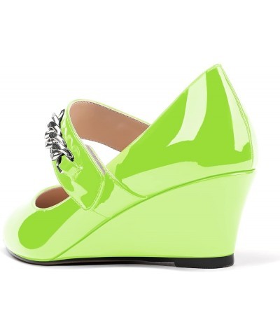 Women's Dating Fashion Velcro Pointed Toe Solid Patent Self Tie Mary Jane Wedge Low Heel Pumps Shoes 2 Inch Lime Green $38.24...