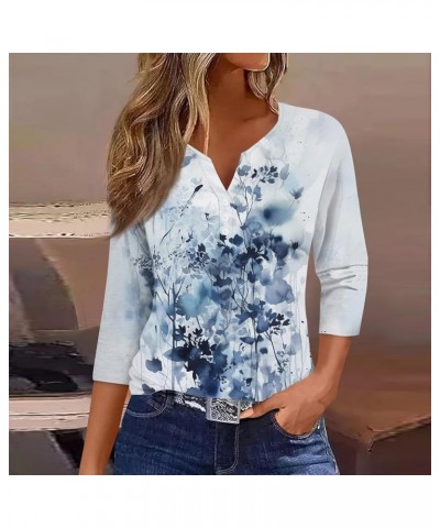 3/4 Sleeve T Shirts for Women Printed V Neck Blouses Button Down Summer Tshirt Dressy Casual Loose Tunic Tops 4-blue $9.45 Fa...