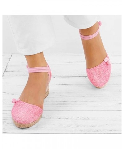 Women Dress Sandals Comfortable Closed Toe Breathable Platform Sandals Button Ankle Strap Slope Heel Summer Sandals 14-pink $...