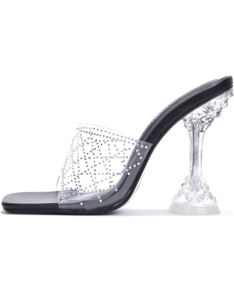 Ahmee Sexy Clear Heels for Women - Sexy Square Toe Transparent Heels - Women's Chunky Clear Heels - Slip On Shoes Black $20.7...