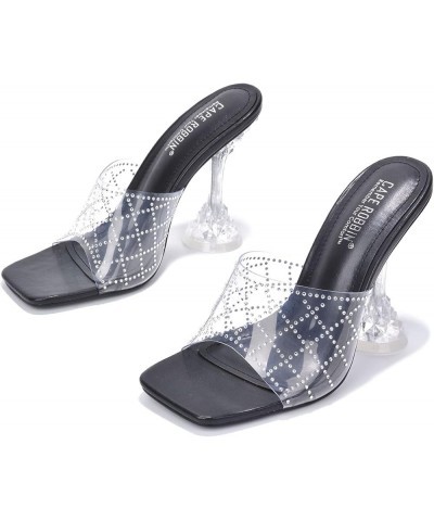 Ahmee Sexy Clear Heels for Women - Sexy Square Toe Transparent Heels - Women's Chunky Clear Heels - Slip On Shoes Black $20.7...