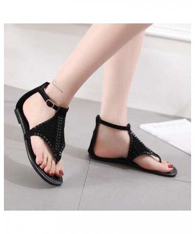 Women's Sandals Sandals Breathable Strap Slippers Hollow Woven Buckle Flat Vintage Women Women's Sandals Black 8.5 $12.79 San...