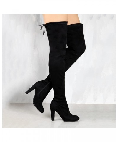 Booties For Women With Heel Sexy Winter Heels Boots Wide Comfort Over The Knee Long Shoes Women Wedge Heel Boots Black $17.30...