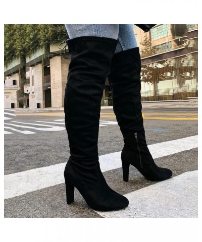 Booties For Women With Heel Sexy Winter Heels Boots Wide Comfort Over The Knee Long Shoes Women Wedge Heel Boots Black $17.30...