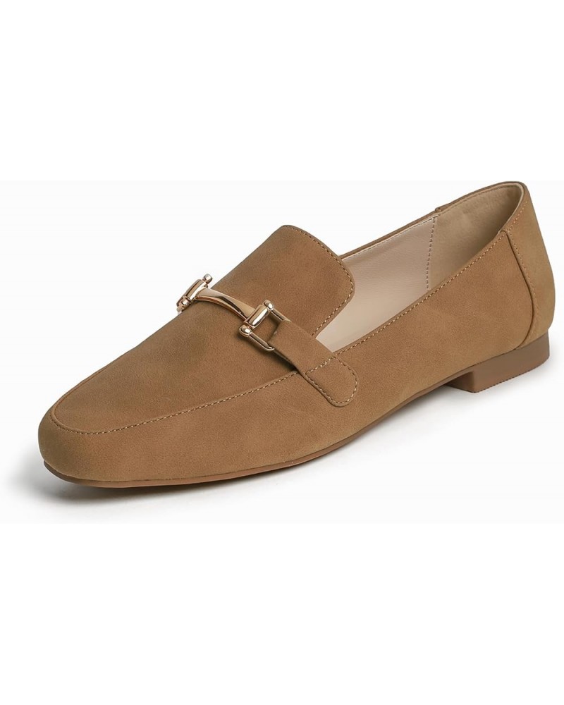 Women's Fashion Trim Deco Loafer Slippers Bar Trim Camel Nubuck Vegan Leather $17.94 Loafers & Slip-Ons