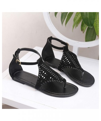 Women's Sandals Sandals Breathable Strap Slippers Hollow Woven Buckle Flat Vintage Women Women's Sandals Black 8.5 $12.79 San...