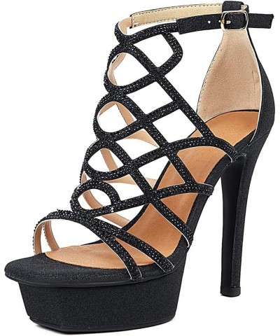 Womens Gladiator Platform Spike Heels Sandals Ankle Strap Buckles Dress Sandals 35 Black $22.39 Sandals