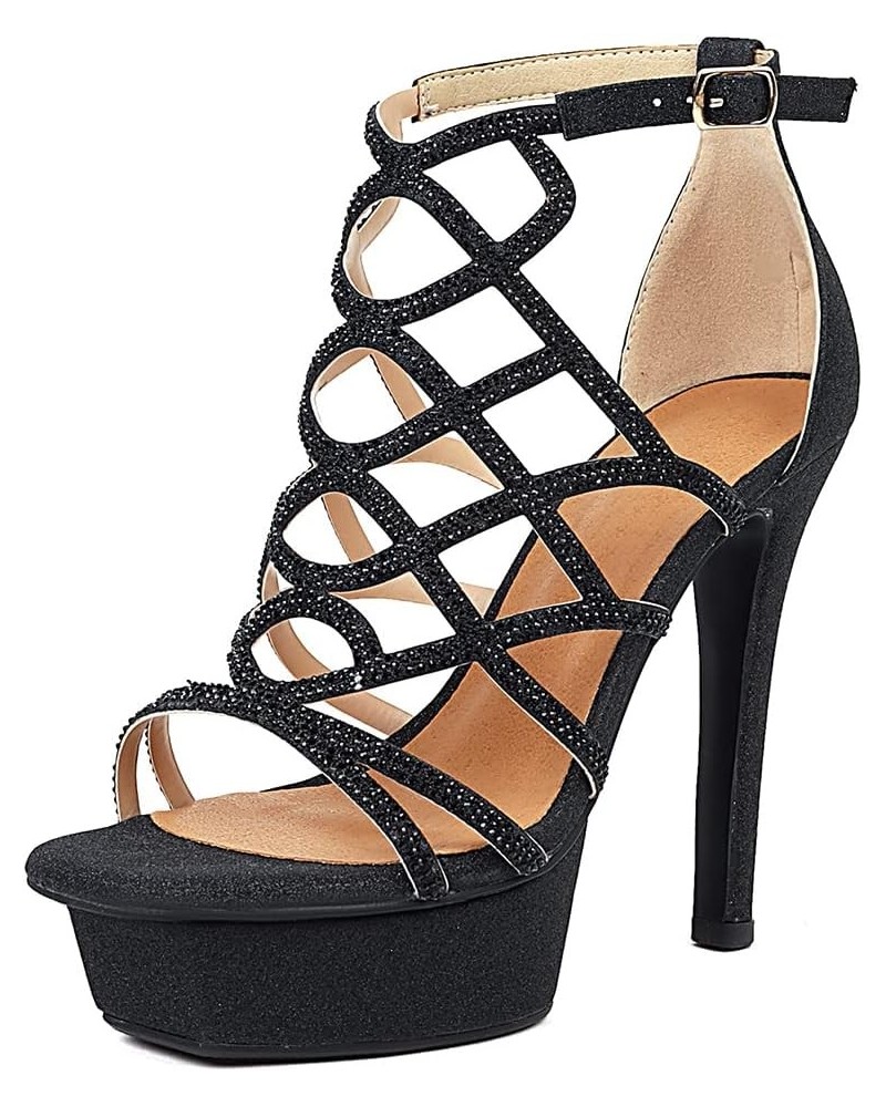 Womens Gladiator Platform Spike Heels Sandals Ankle Strap Buckles Dress Sandals 35 Black $22.39 Sandals