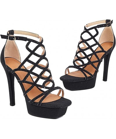 Womens Gladiator Platform Spike Heels Sandals Ankle Strap Buckles Dress Sandals 35 Black $22.39 Sandals