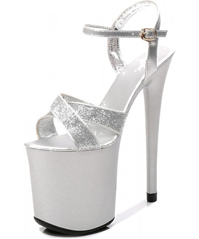 Women's Cross Strap Platform Sandals Comfort Stiletto High Heels Pumps Stylish Open Toe Dress Shoes Silver $35.50 Sandals