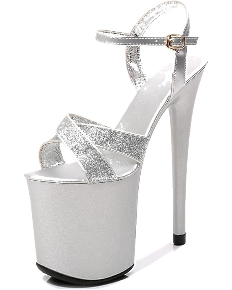 Women's Cross Strap Platform Sandals Comfort Stiletto High Heels Pumps Stylish Open Toe Dress Shoes Silver $35.50 Sandals