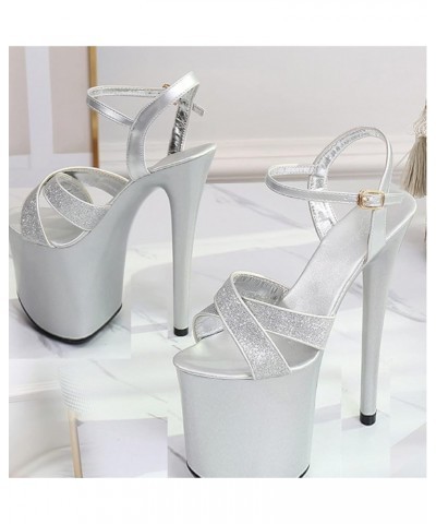 Women's Cross Strap Platform Sandals Comfort Stiletto High Heels Pumps Stylish Open Toe Dress Shoes Silver $35.50 Sandals