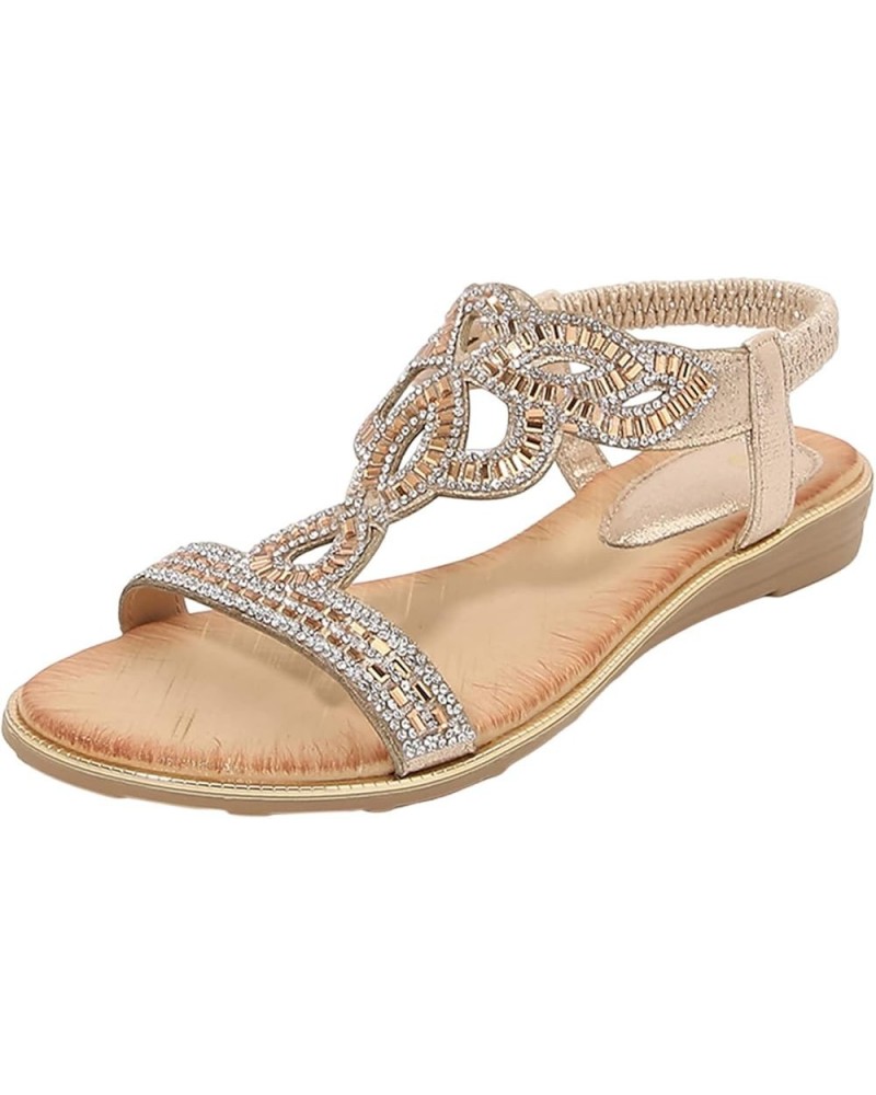 Sandals for Women Fashion Flat Slip On Sandals Beaded Open Toe Boho Outdoor Beach Sandals Sandals for Women Z1-gold $14.58 Sa...