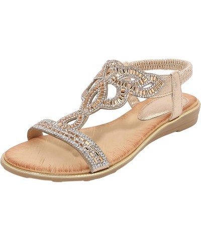 Sandals for Women Fashion Flat Slip On Sandals Beaded Open Toe Boho Outdoor Beach Sandals Sandals for Women Z1-gold $14.58 Sa...