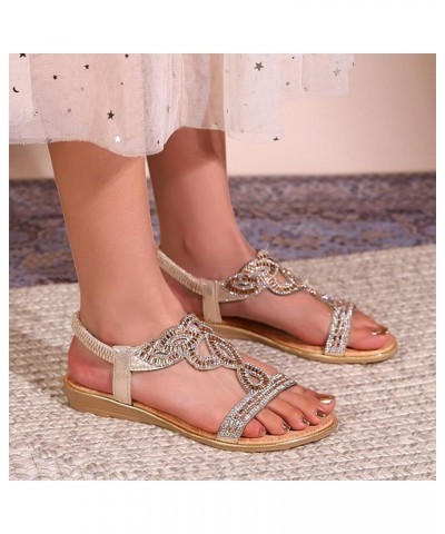 Sandals for Women Fashion Flat Slip On Sandals Beaded Open Toe Boho Outdoor Beach Sandals Sandals for Women Z1-gold $14.58 Sa...