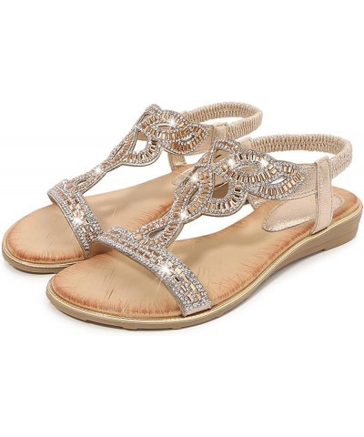 Sandals for Women Fashion Flat Slip On Sandals Beaded Open Toe Boho Outdoor Beach Sandals Sandals for Women Z1-gold $14.58 Sa...